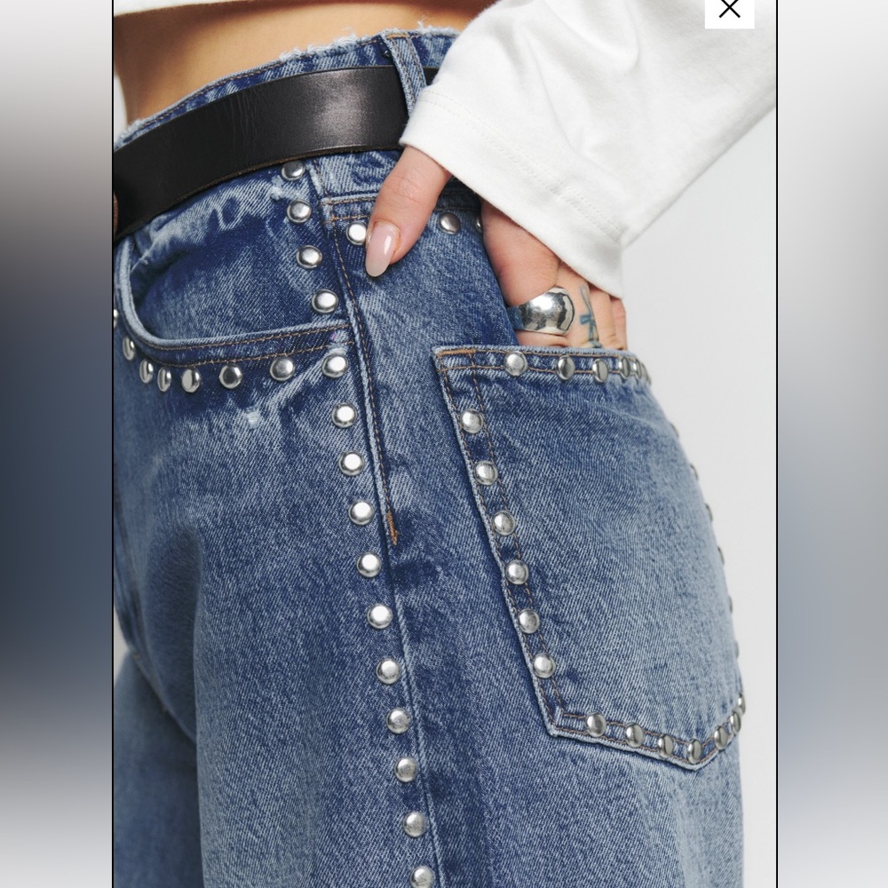 Reformation Cary Studded High Rise Slouchy Wide Leg Jeans sz 32